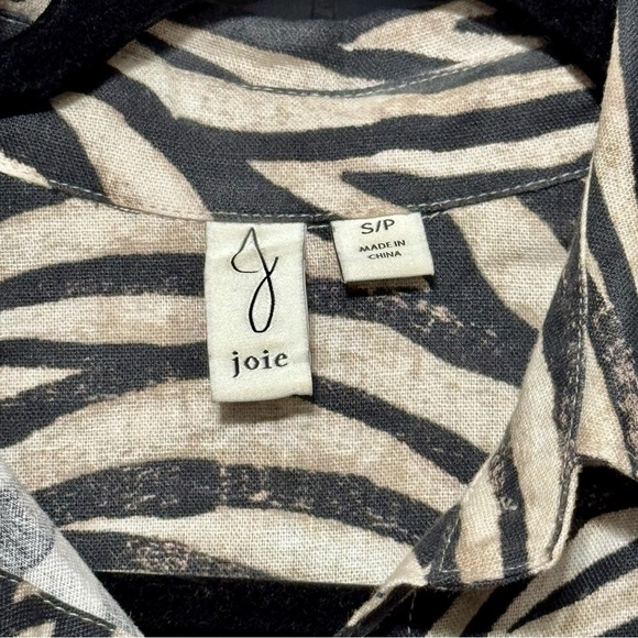 Joie Linen Blend Zebra Animal Print Sleeveless Button Front Shirt Size Small - Picture 9 of 9